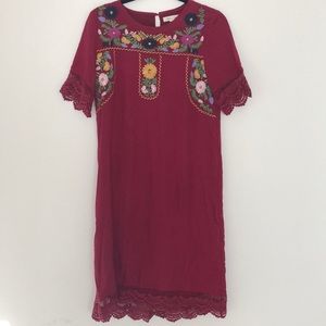 Burgundy embroidered dress